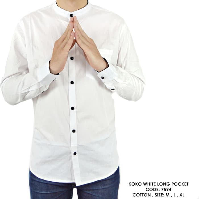 keren BAJU KEMEJA KOKO MODERN PANJANG PUTIH COWOK PRIA