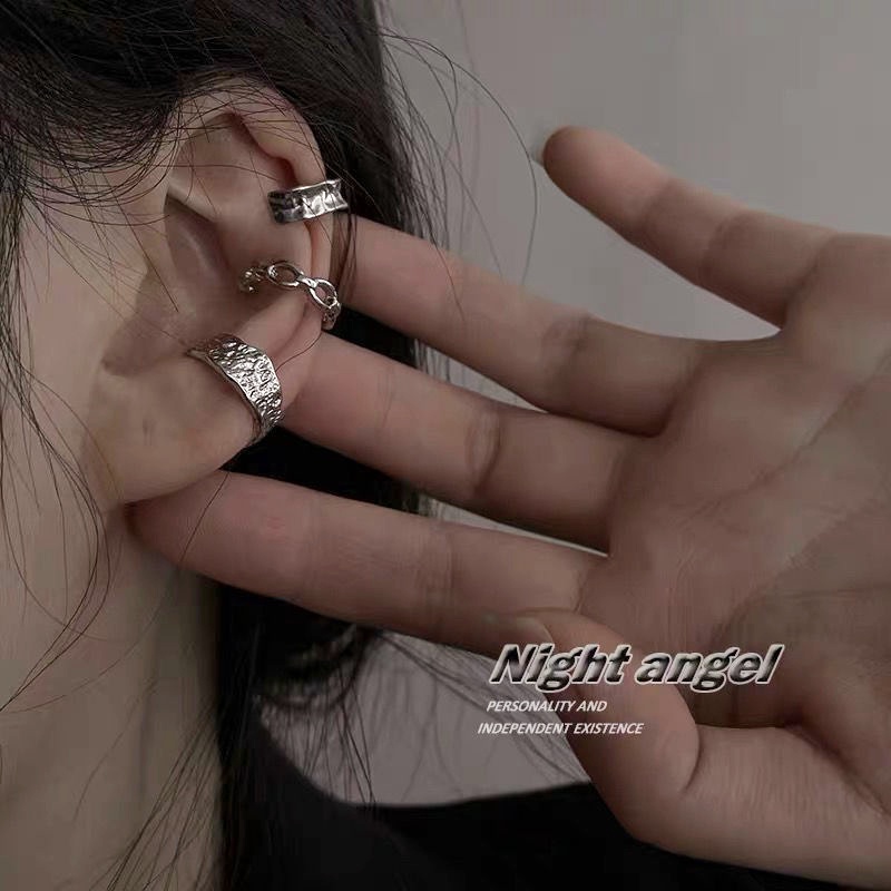 2pcs/set Anting Klip Tulang Telinga Model Rantai Tidak Teratur Bahan Logam Gaya Hip Hop Punk Untuk Wanita