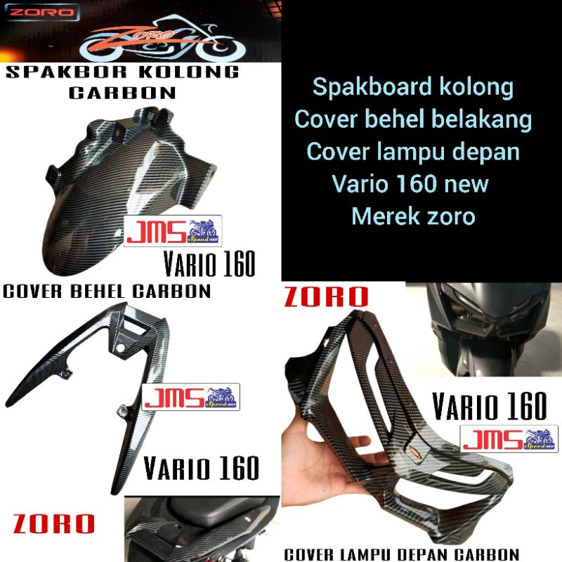 PAKETAN COVER TUTUP LAMPU DEPAN CARBON/COVER BEHEL CARBON/SPAKBOARD KOLONG CARBON VARIO 160 NEW ZORO