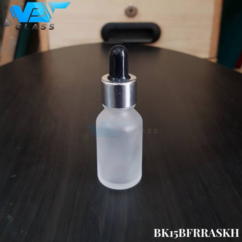 botol kaca pipet 15ml frosted - ring almunium silver