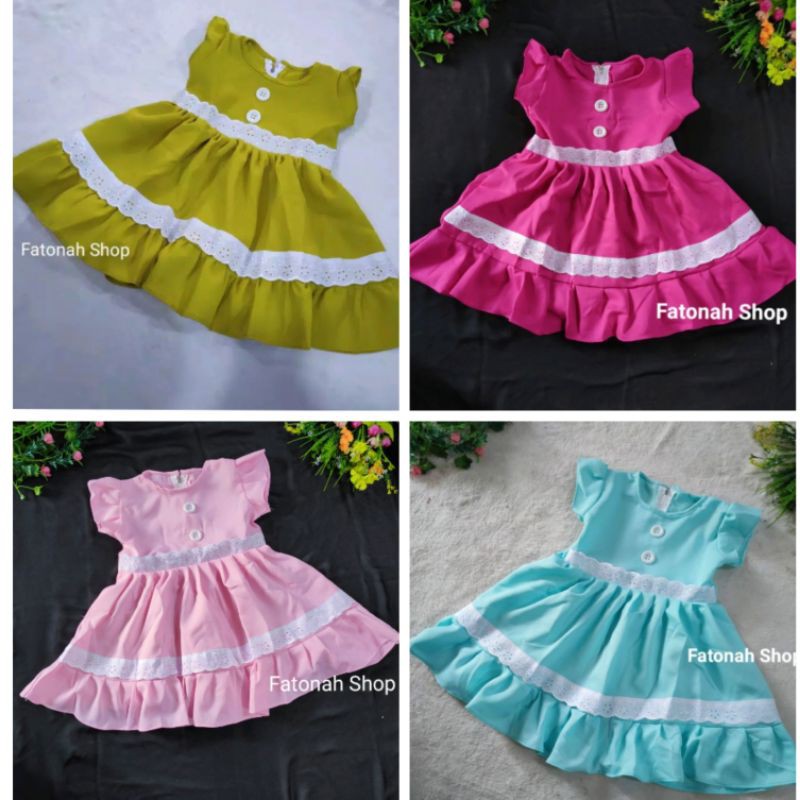 Dress anak 1 2 tahun baju anak cewek rok moscrepe renda polos ( dress moscrepe renda )