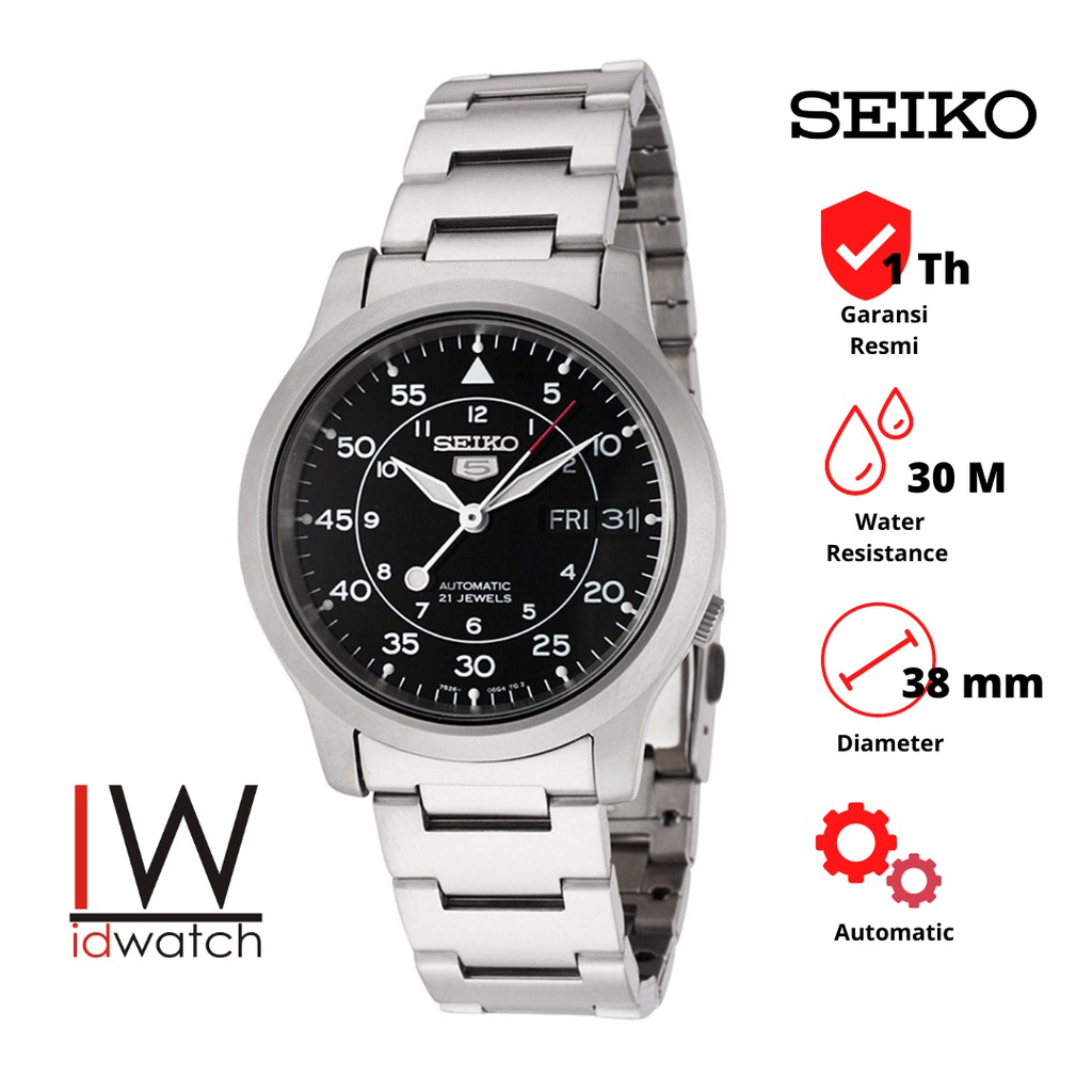 Seiko 5 SNK809K1 Jam Tangan Pria Original SNK809 Cowok Automatic Strap Rantai Stainless Steel