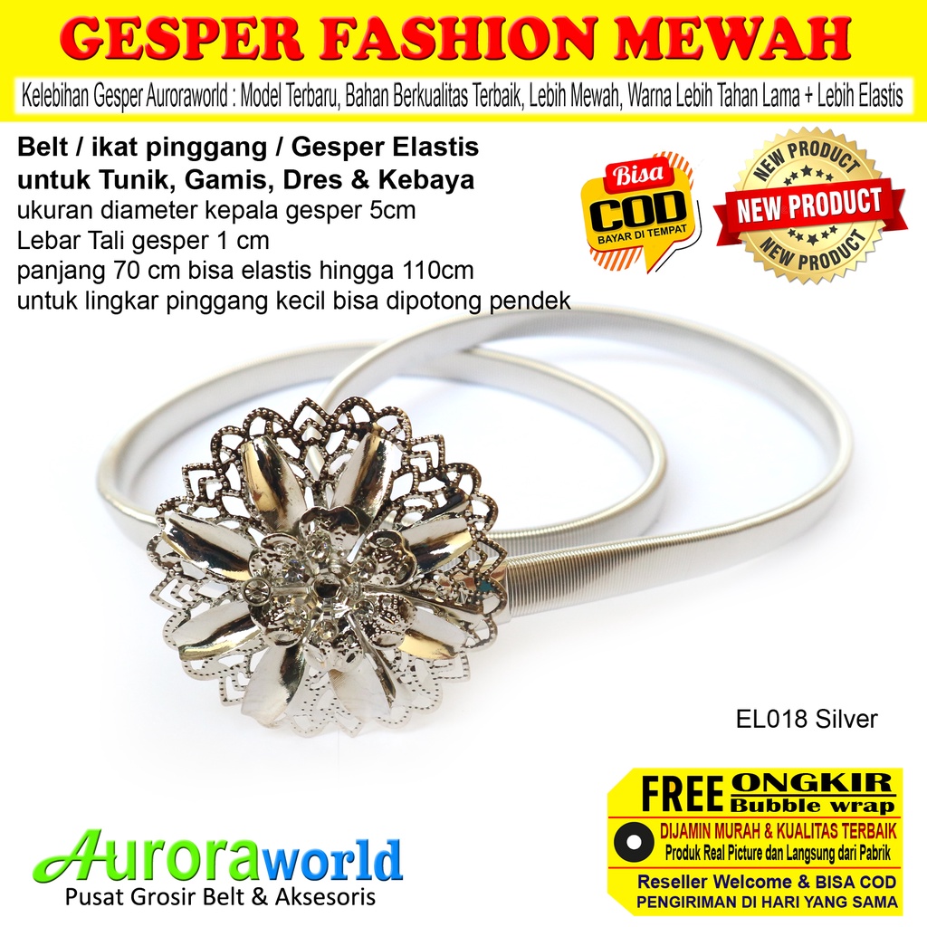 Auroraworld Terbaru Gesper cewek Ikat Pinggang wanita Elastis Mewah belt fashion untuk Kebaya Gamis Tunik Dres bisa COD