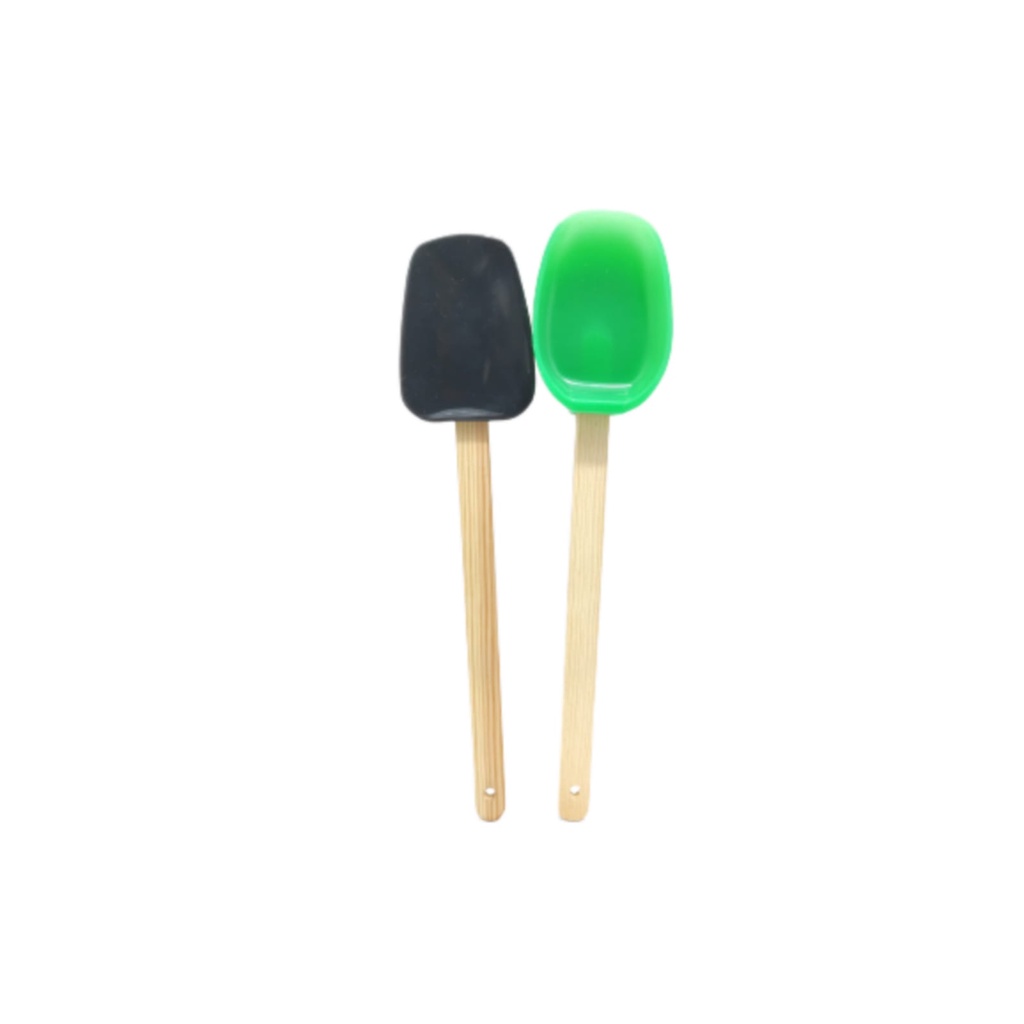 COOKS HABIT - Sutil teflon Spatula Set 2 Tahan Panas Kayu l Sotil Silikon