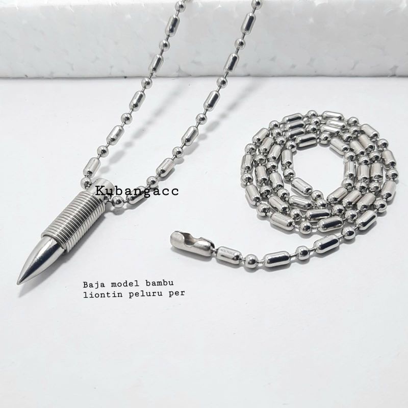 Kalung Peluru Kalung Monel Kalung Baja Putih 45 Cm Kalung Pria Wanita Kalung Keren Kubang_Store