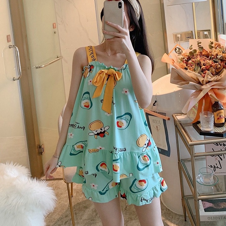 Baaju.id Baju Tidur Piyama Import Wanita Desain Korea Motif Kartun Baju Tidur Lucu KR1003 - 4 Size-ALPUKAT (GREEN)