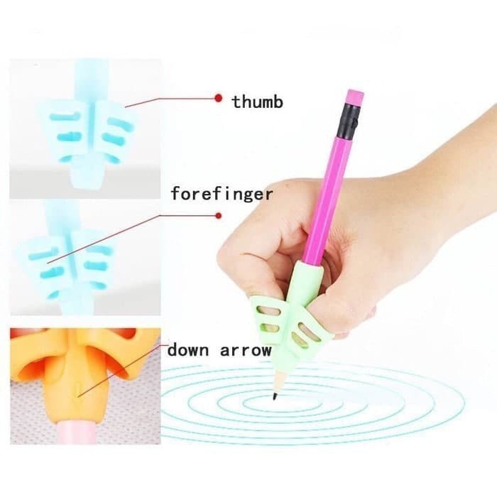 Pencil grip alat bantu anak anak tulis belajar menulis silikon mainan terapi two hole ring writing grip pensil