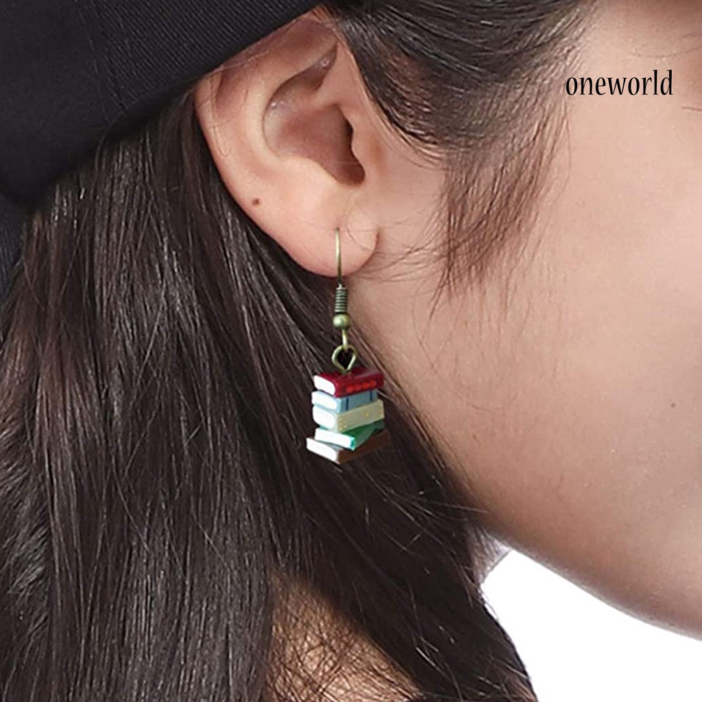 OW# Ear Hook Exquisite Books Shape Multicolor Book Stack Women Earrings Dangle for Daily Life