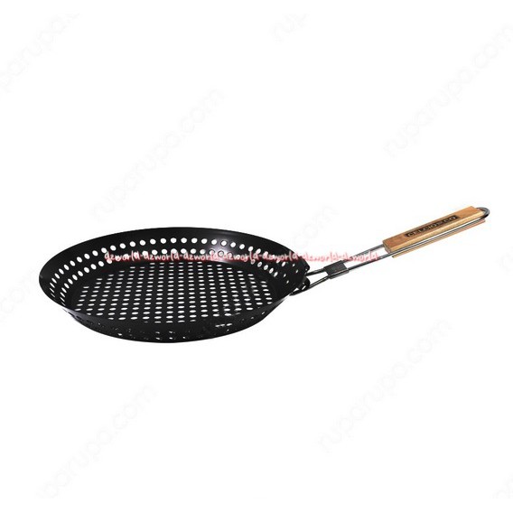 Celcio &amp; Co Bbq Accessories Barbeque Wok With Handle Alat Panggang Dengan Tangkai Tekuk Travel Traveling Panci Wajan Lubang Untuk Barbeque Panggangan