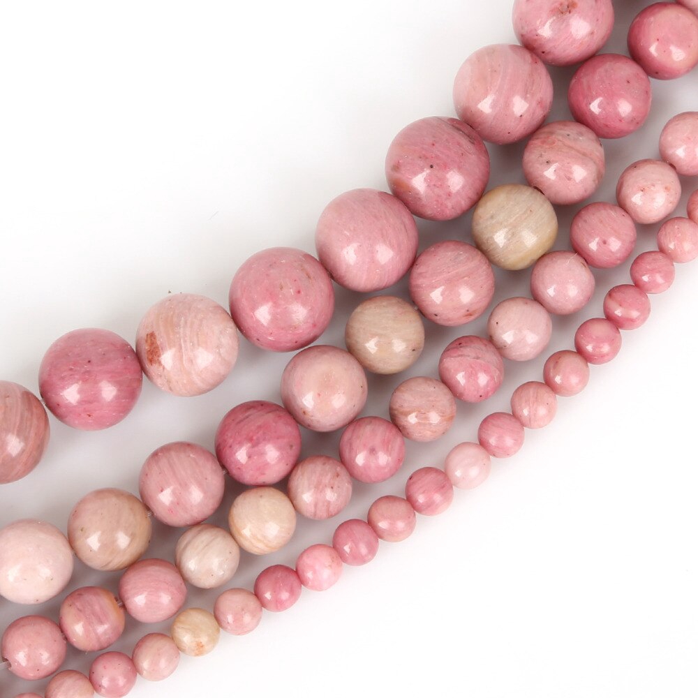 Manik-Manik Batu Rhodochrosite Alami Ukuran 15 &quot;4 / 6 / 8 / 10mm Untuk Membuat Perhiasan Gelang Dan Kalung