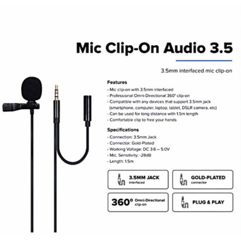 mic clip on lavalier lapel microphon audio 3,5 GL-142 untuk android dan ipone