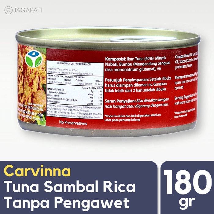 

Gg01Hh Carvinna - Tuna Sambal Rica 180Gr - Tuna Kaleng - Ikan Sehat - Non Gmo Ds01Gkk