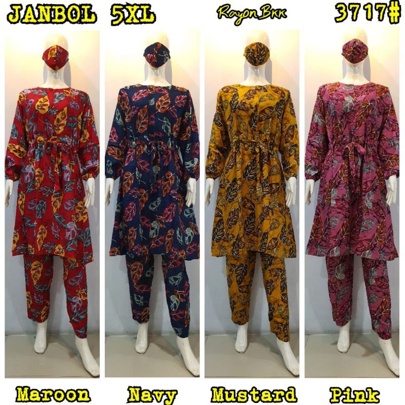 JOSJOLI_STORE/3627-3628 Setcel Rayon/Stelan Rayon Wanita Dewasa Super Jumbo XXL 5XL Free Masker/Busui