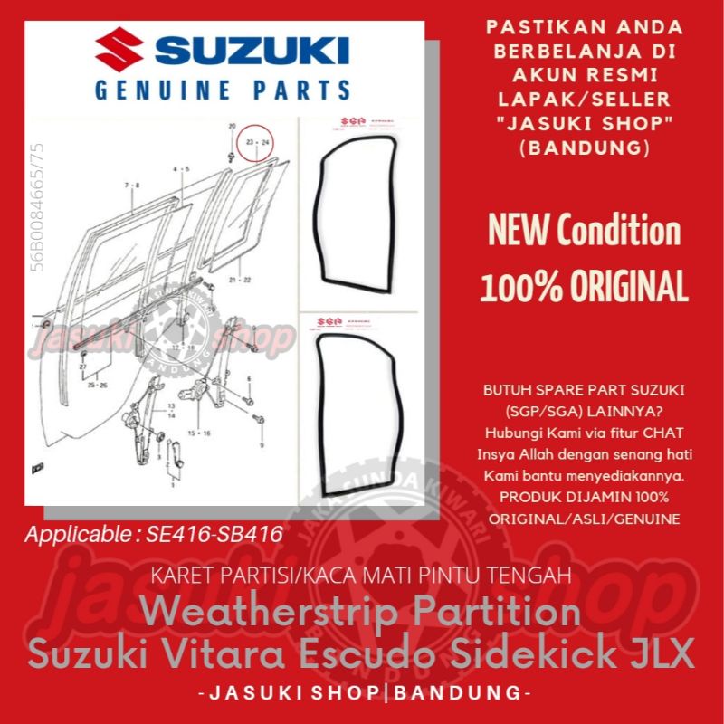 Weatherstrip Partition Karet Partisi Kaca Mati Pintu Tengah Suzuki Vitara Escudo Sidekick Nomade JLX