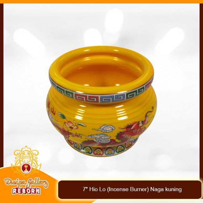 Tempat dupa Keramik 7&quot; Hio Lo (Incense Burner) Naga kuning