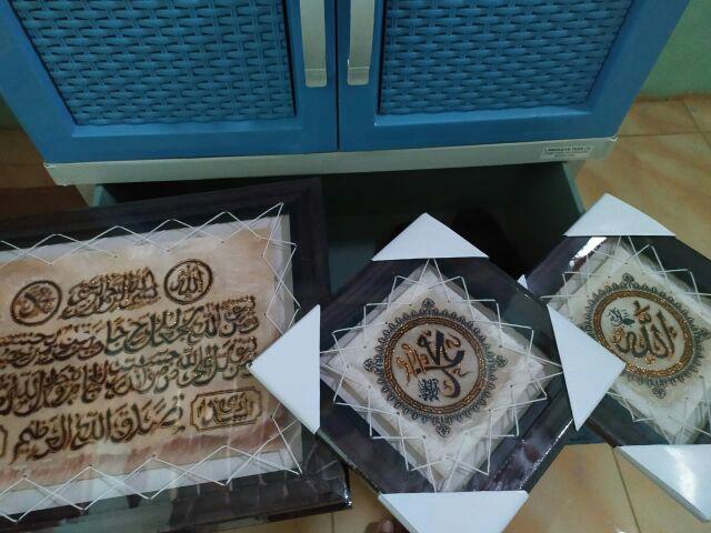 Kaligrafi Dinding Allah Muhammad Motif Seribu Dinar Dapat 3pcs Hiasan Kaligrafi Kulit Kambing