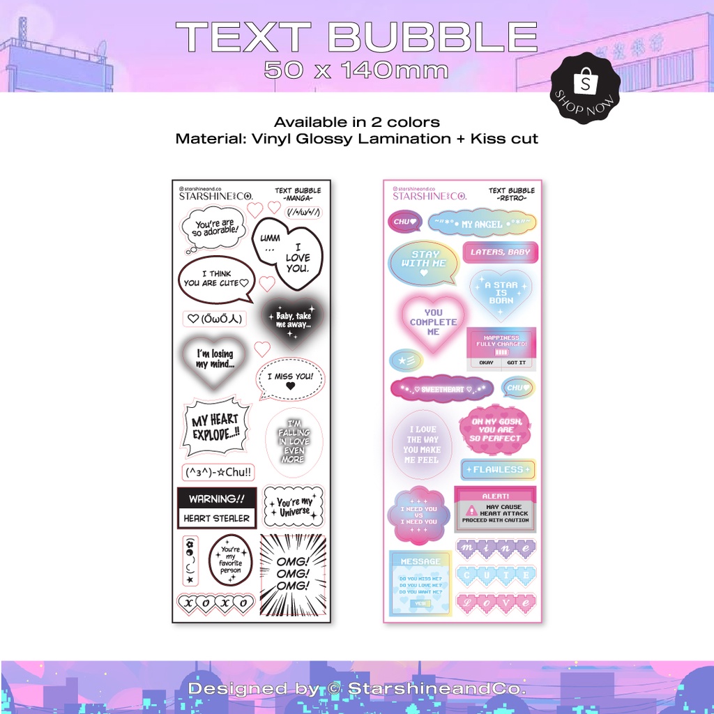 

[starshineandco.] Text Bubble Speech Deco Sticker Kiss Cut Planner Kpop Polco