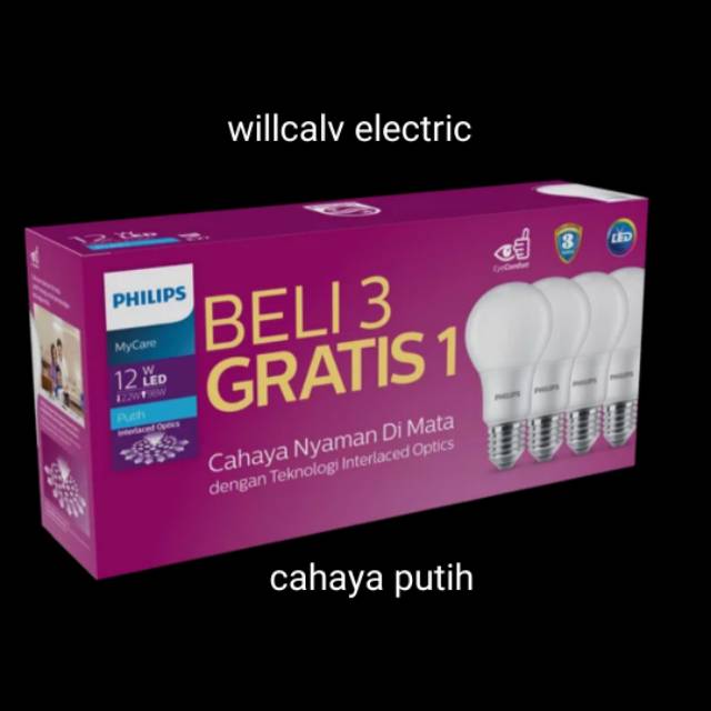 LAMPU LED PHILIPS  PAKET 12W 12WATT MYCARE MULTIPACK ISI 4 - PROMO LAMPU LED PHILIPS  ISI 4 12W 12WA