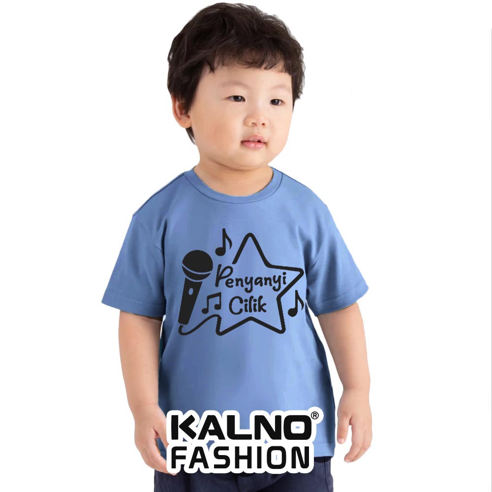 Baju anak cewe/cowo sablon Penyanyi cilik 381 bertema musik warna Biru Ukuran SMLXL