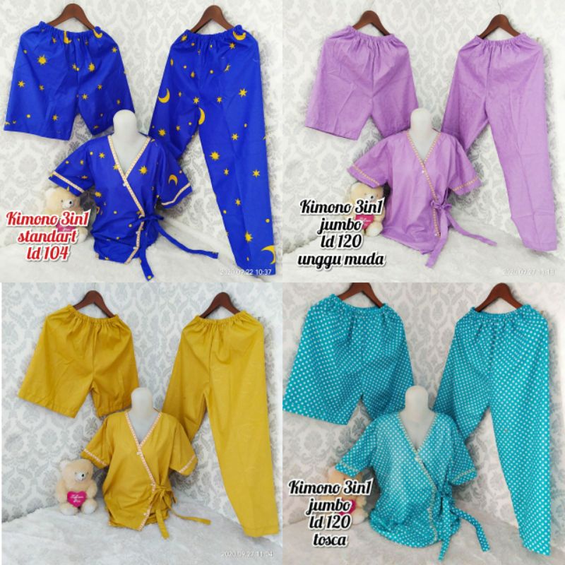 Piyama kimono 3in1 / piyama 3in1 jumbo / baju tidur kekinian / baju tidur wanita / kimono wanita