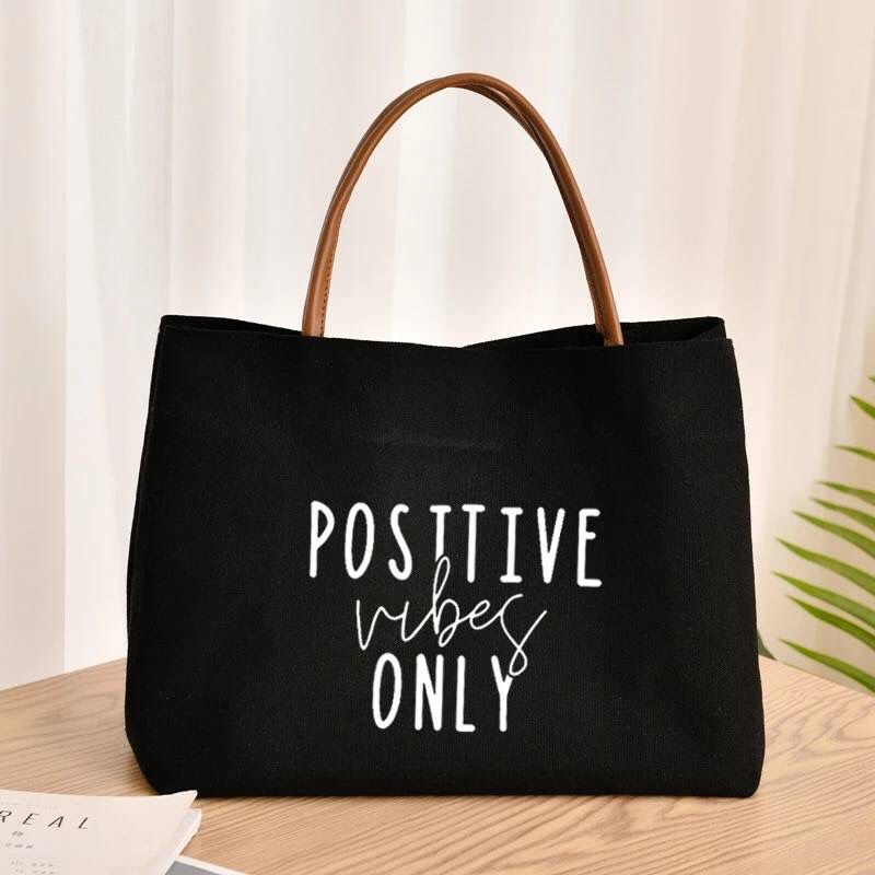 Big Tote Bag Wanita Terbaru 2022 New Years Positif Vibes Vintage Hand Bag Wanita