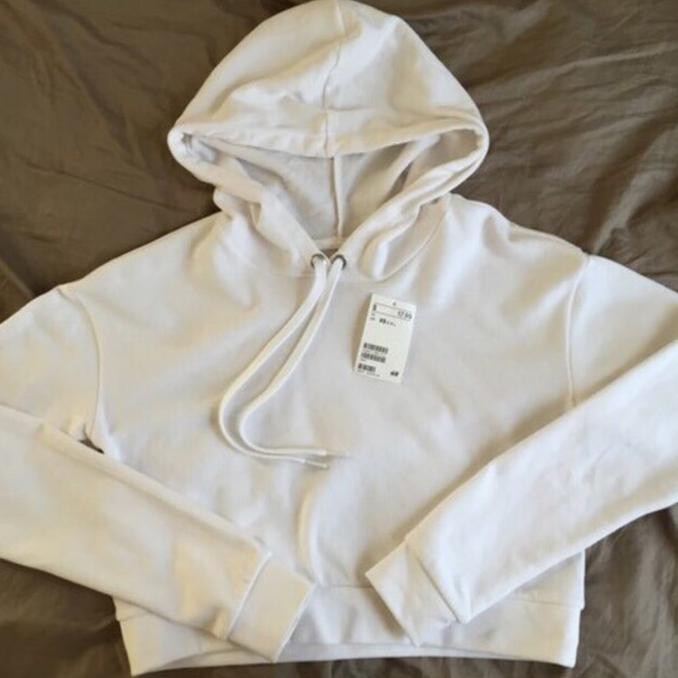 SWEATER HNM H&M CROP TOP HOODIE SWEATSHIRT WHITE ORIGINAL WANITA CEWE {PRODUK TERBARU}
