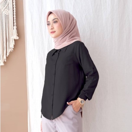 Alma Tshirt Kemeja Wanita Casual Terbaru | Size S M L XL XXL | Bahan Katun Dior HQ Premium-Hitam
