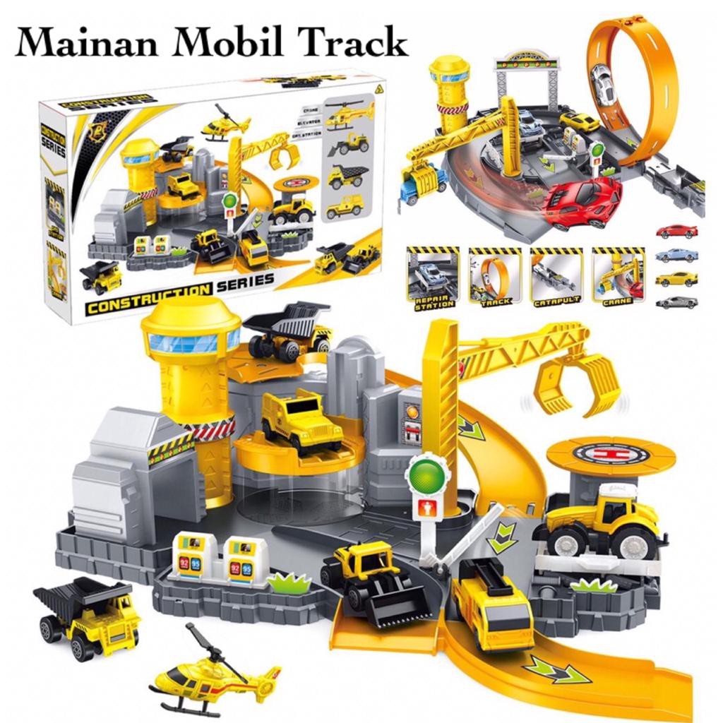 [MS]Mainan Anak Mobil Track Konstruksi Set Dock Tempat Reparasi