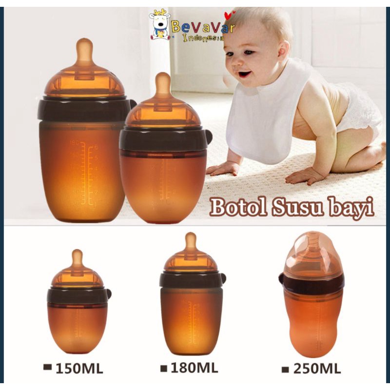 Piko Bello Botol susu Bayi Silikon Leher Lebar botol dengan sedotan/BOTOL SUSU PIKO BELLO COKLAT