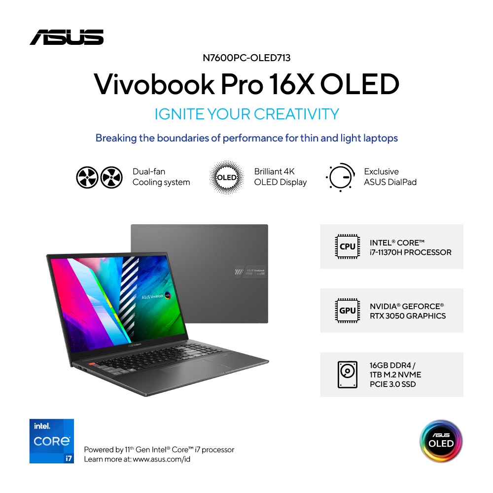 Asus Vivobook N7600PC-OLED713 /Core i7-11370H/16GB/1TB SSD/16″/Win11