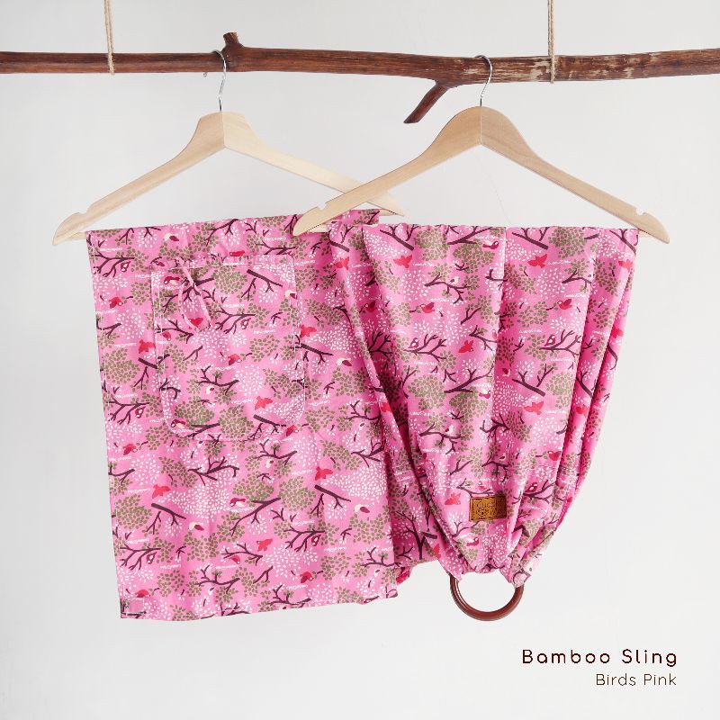 B1203 Cuddle Me Gendongan Bayi Ring Sling Bamboo Sling Ringsling Cuddleme Murah M Shape Jarik-Birds Pink
