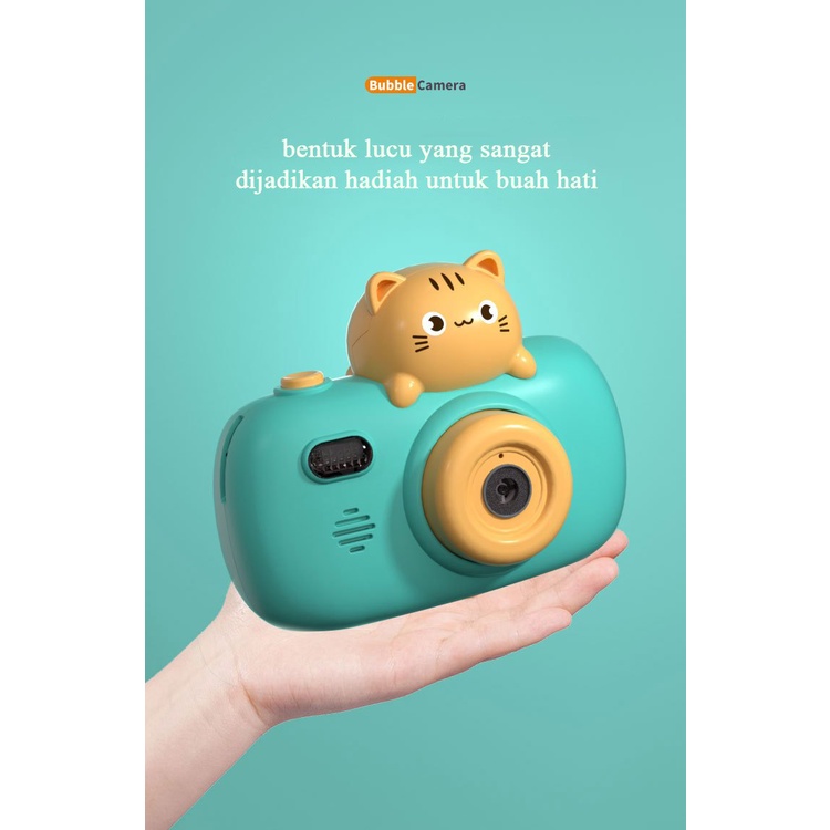 mainan bubble camera animals with refill + light + music + tali