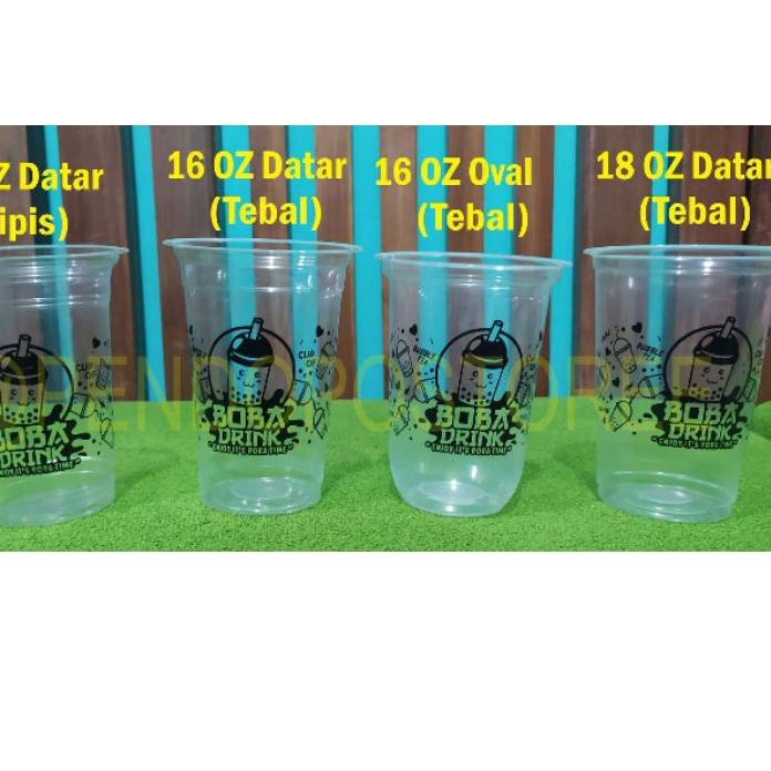 NEW PRODUCT  4.4 gelas cup plastik MOTIF BOBA 14oz 16oz 18oz 22oz oval datar/ cup boba / sedotan bob