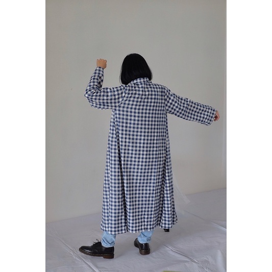BLUE PLAID LONG CARDIGAN