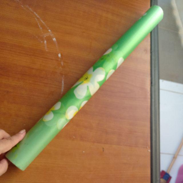 Kc014 Green N White Flower Sandblast Sticker Kaca  45cm X 5m