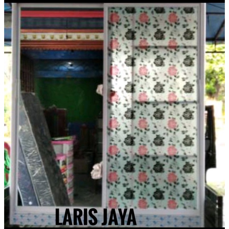 lemari pakaian baju alumunium full kaca sliding besar 1,5 meter