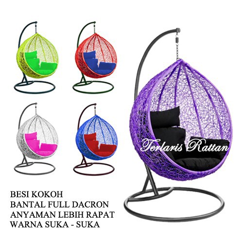 Ayunan gantung rotan sintetis SET Ayunan Rotan Sintetis Hanging Chair Rotan sudah Termasuk Tiang Pen