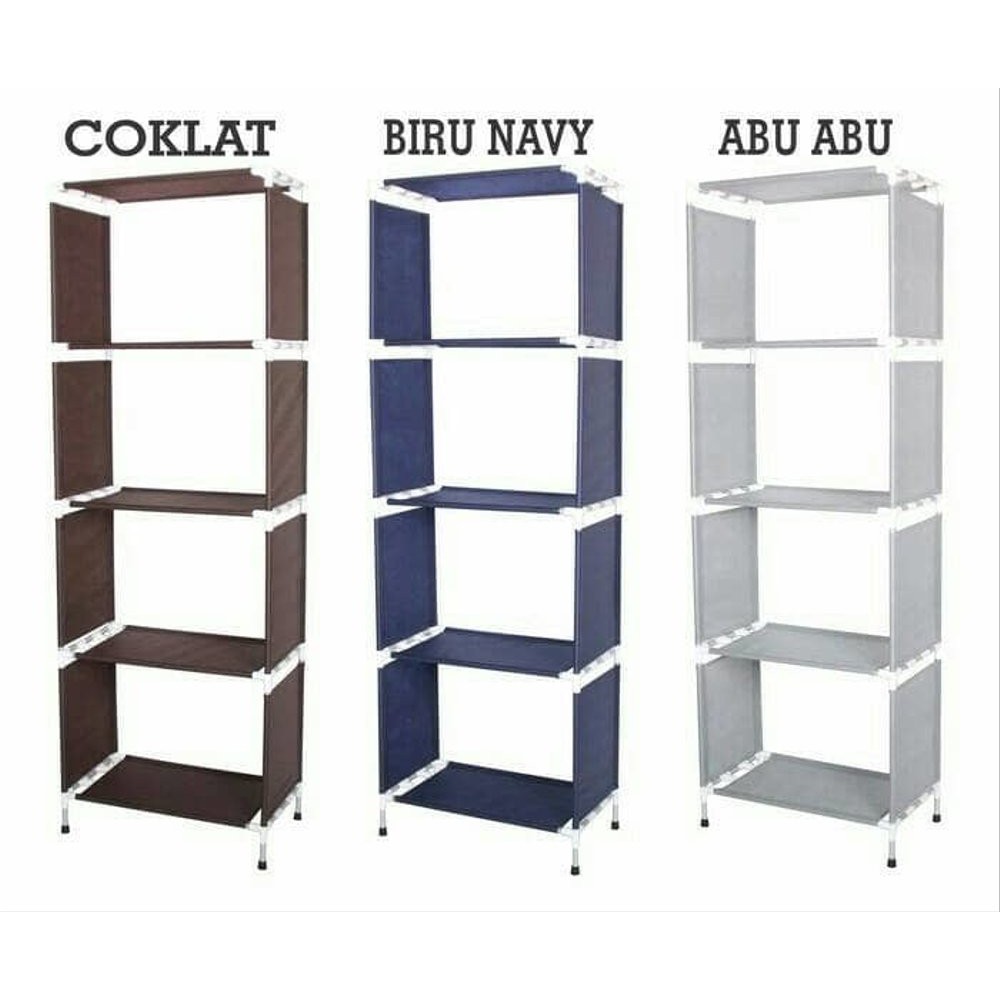 Rak Buku Book Rack Portable Mudah Bongkar Pasang Alumunium 5 Susun 4 Ruang Serbaguna Multifungsi