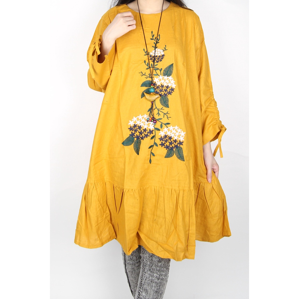 Maliju Tunik Jumbo Bordir Rempel Katun Rami/ Linen - A3612