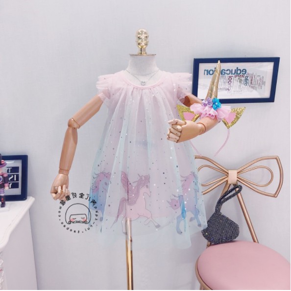 Limited Dress Anak Perempuan Lengan Pendek Motif Unicorn Impor