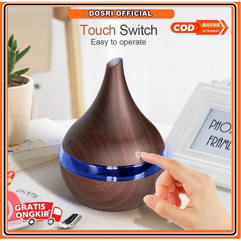 [READY STOK] Humidifier Ultrasonic Air Aromatherapy Wooden Design 7 LED Color 300ml