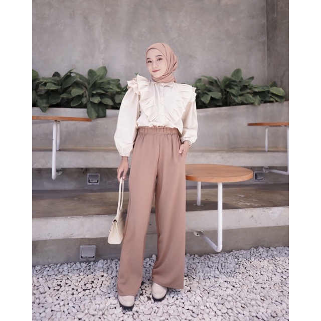 BEFAST - ZEC Blouse Perempuan FIYA / Lelana Wrap Button Ruffle Shirt / Blouse Crincle Kekinian Wanita / Atasan Lengan Panjang / Pakaian Kerja Wanita / Blouse Polos Casual / Fashion Wanita Modis / Trendy / OOTD Remaja Wanita ABG