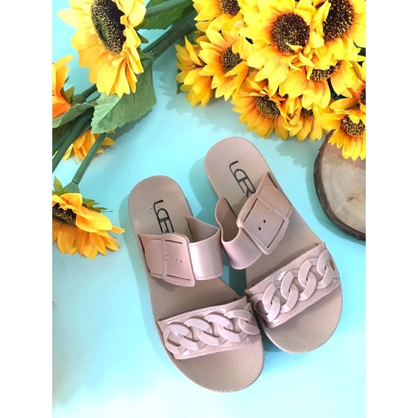 Sandal Slop Ban Dua Gesper Anyam Import LCR A19-1-Mocca