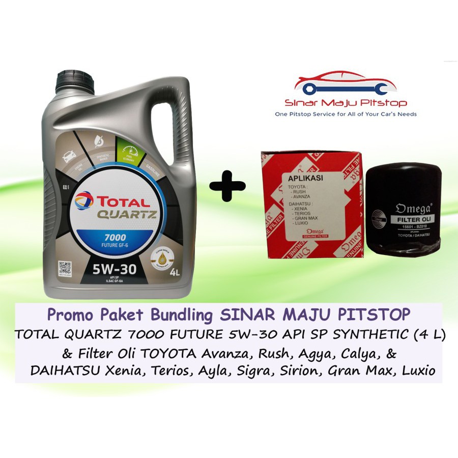 Paket Bundling Oli TOTAL QUARTZ 7000 5W-30 API SP & Filter Oli Mobil DAIHATSU AYLA & SIGRA & SIRION