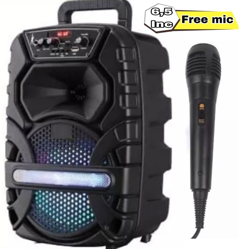 Speaker Bluetooth Bonus Mic 6,5Inci/Salon Aktif Portable Radio Fm/Speaker Wireless Led