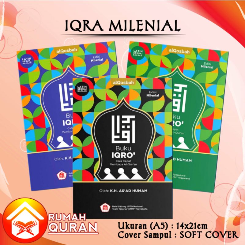 Iqro' Milenial Full Colour Multiwarna AlQosbah | Buku Iqra Latin Sesuai Bacaan Edisi Anak Jilid 1 sa