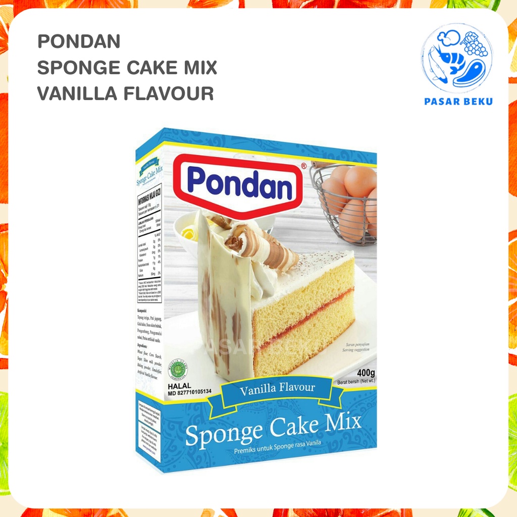 

Pondan Sponge Cake Mix Vanilla 400gr Tepung Bahan Kue Pasar Beku Padang