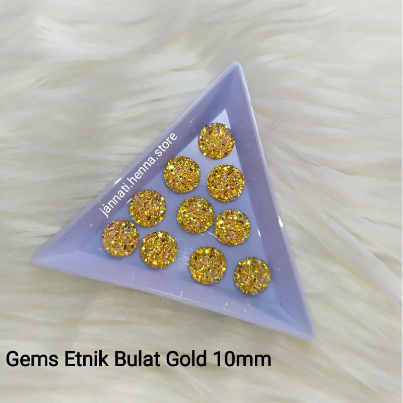 GEMS ETNIK BULAT 10mm GOLD &amp; SILVER AKSESORIS HENNA GEMSTONE SWAROVSKI JANNATI