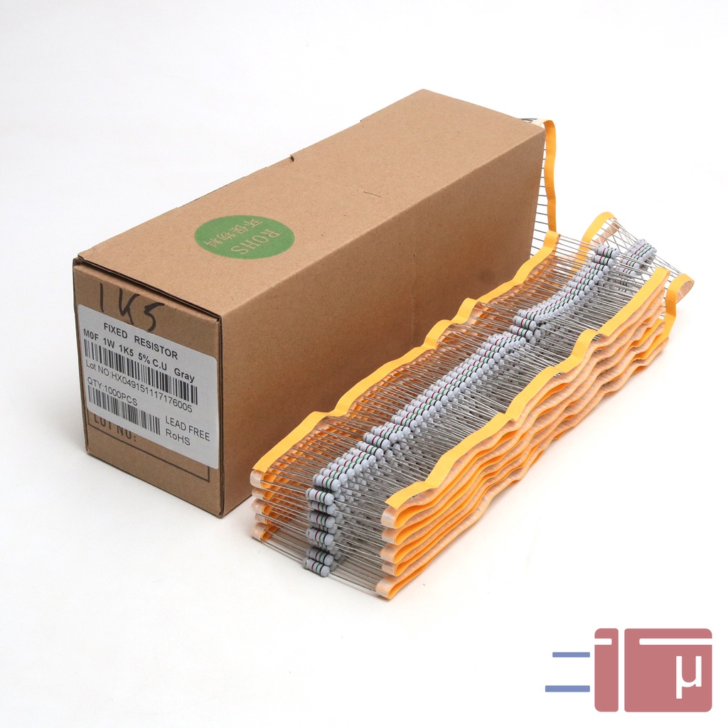 x10 Resistor 1K5 1.5K 1W Metal Oxide 5% Taiwan Kaki Tembaga