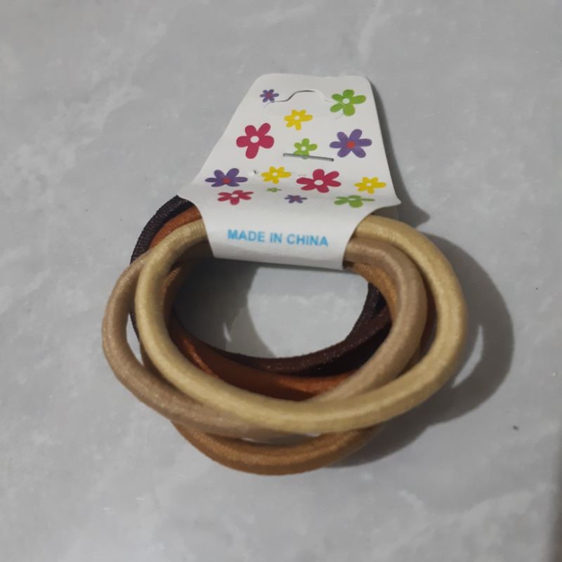 Ikat Rambut Polos penjepit gold ( 1 ikat isi 6 pcs )-1 ikat Mix coklat